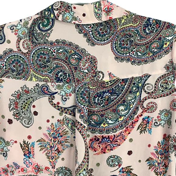 Express Womens Portofino Shirt Top Paisley Print Pink Button Up Down Floral sz S - Picture 4 of 10